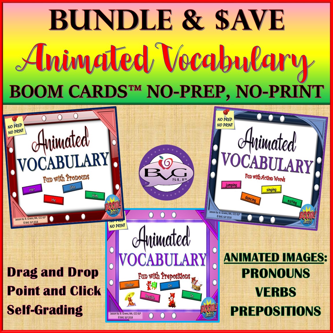 Animated Vocabulary BUNDLE BOOM CARDS BVGSLP