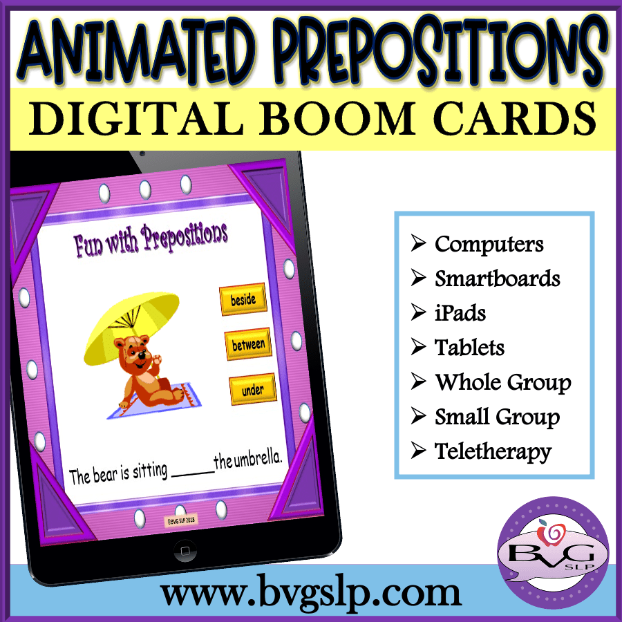 Animated Vocabulary Prepositions Boom Cards