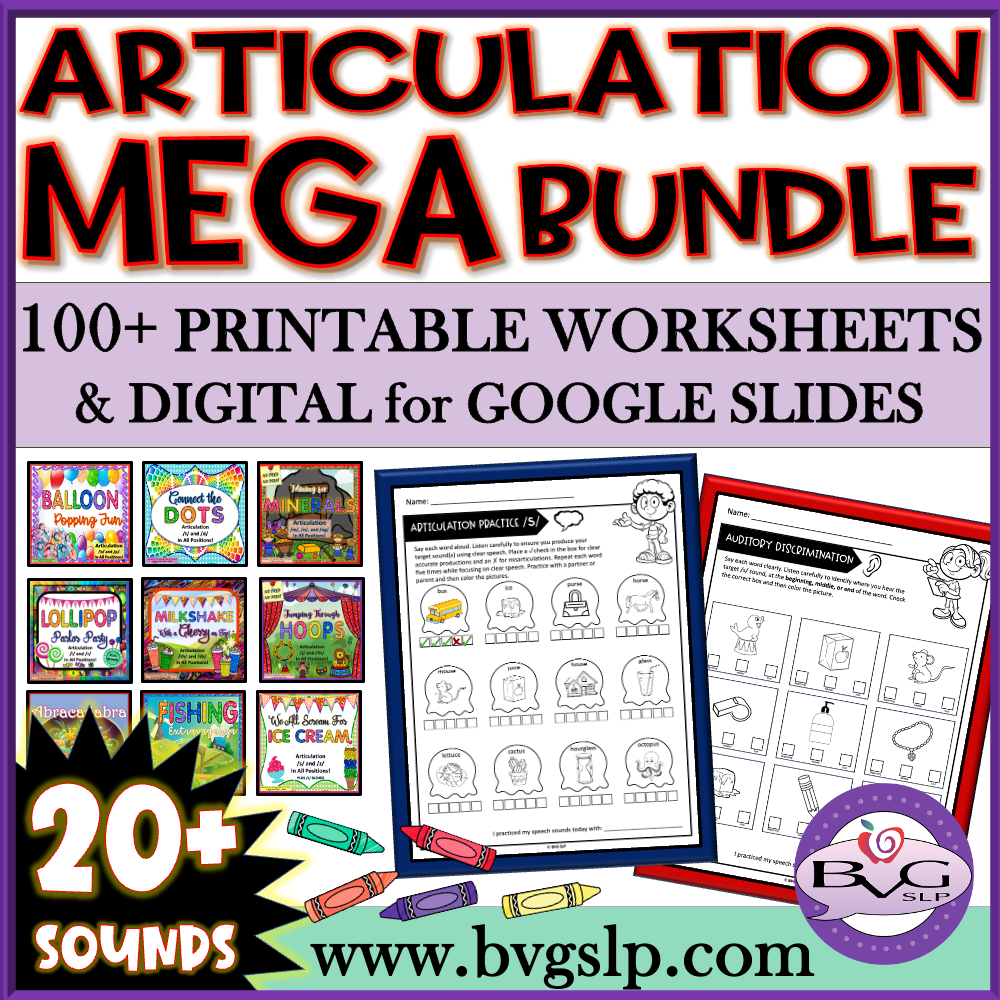 Articulation MEGA Bundle of printable and digital speech therapy activities.