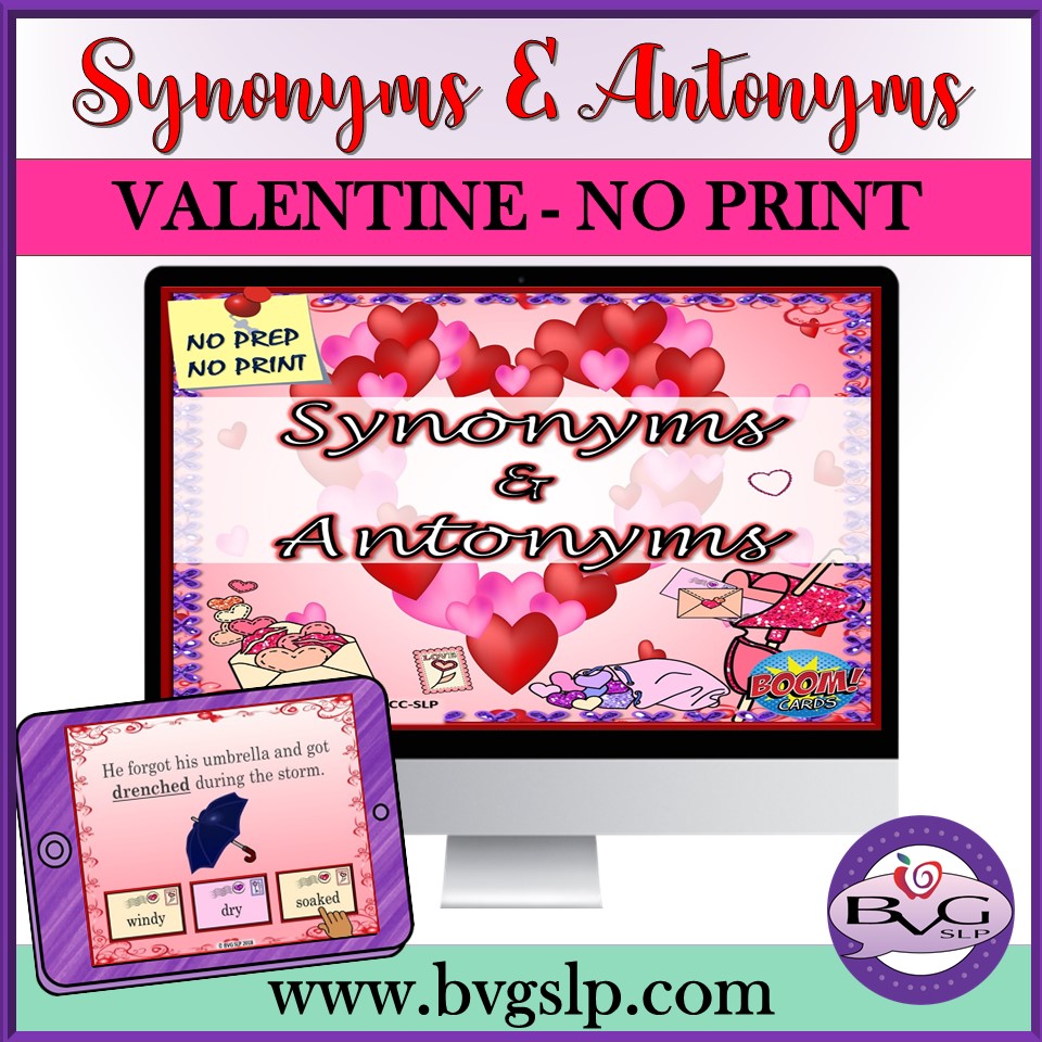 Valentine's Synonyms and Antonyms LANGUAGE BOOM Cards
