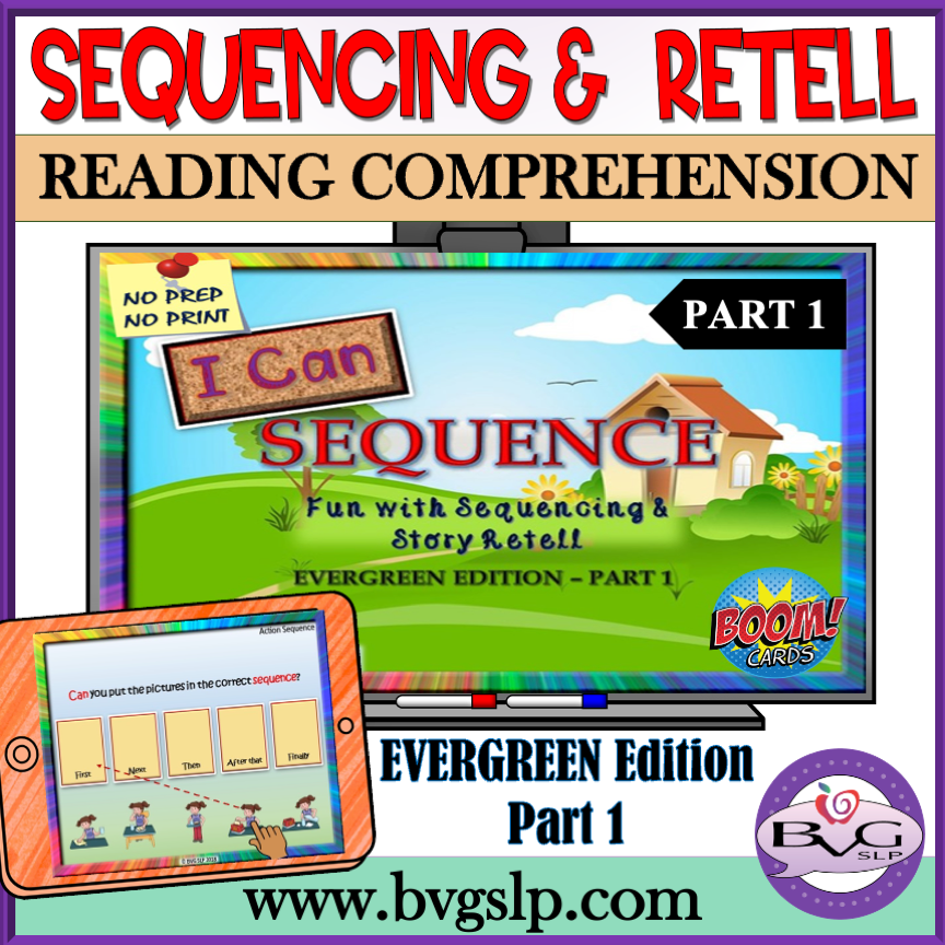 Sequencing and Story Retell Boom Cards EVERGREEN PART 1