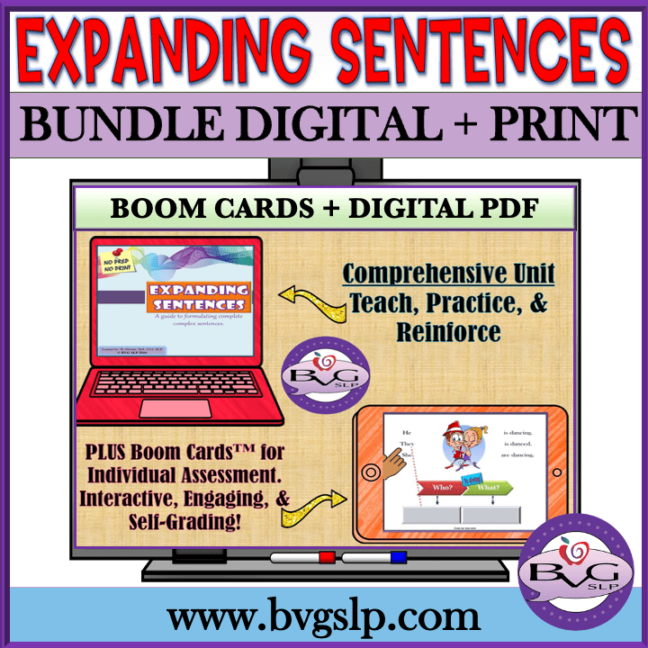 Expanding Sentences BOOM Cards and PDF BUNDLE