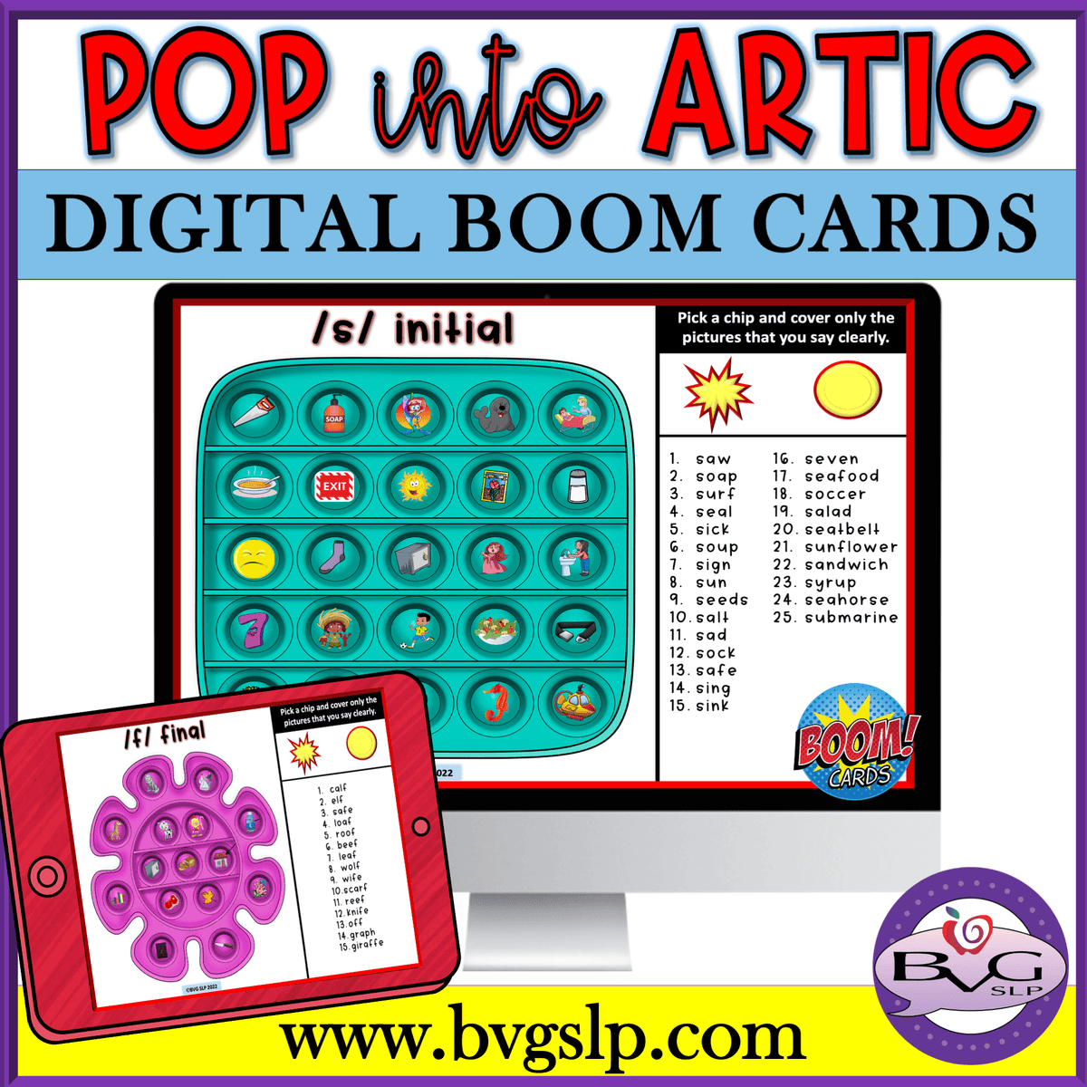 Pop into Articulation Boom Cards Lesson