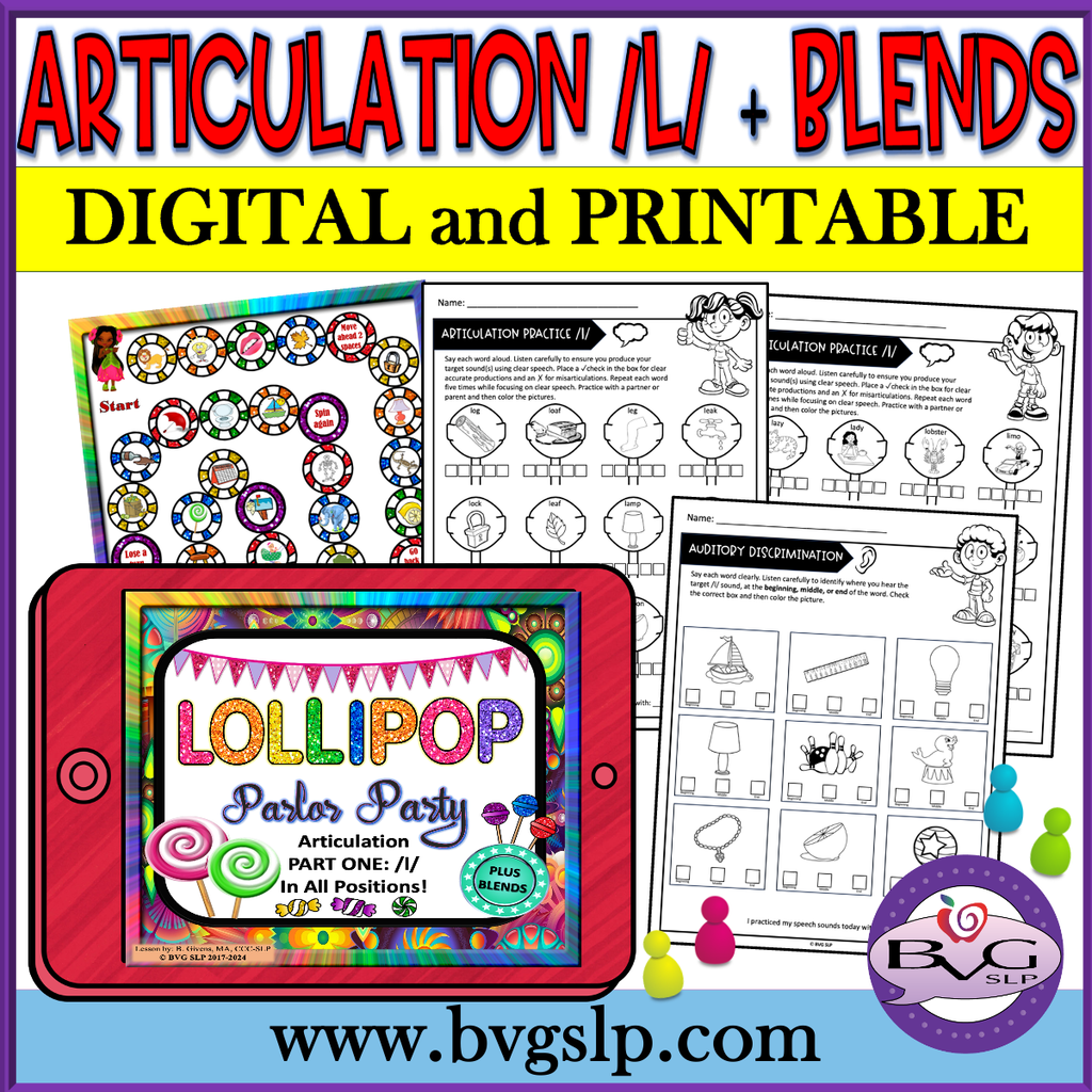 Articulation /l/ and /l/ Blends speech therapy activities