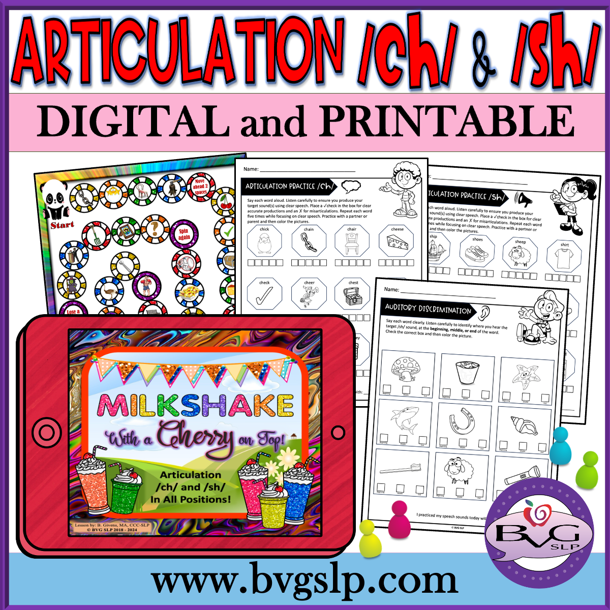 Articulation /ch/ and /sh/ speech therapy activities