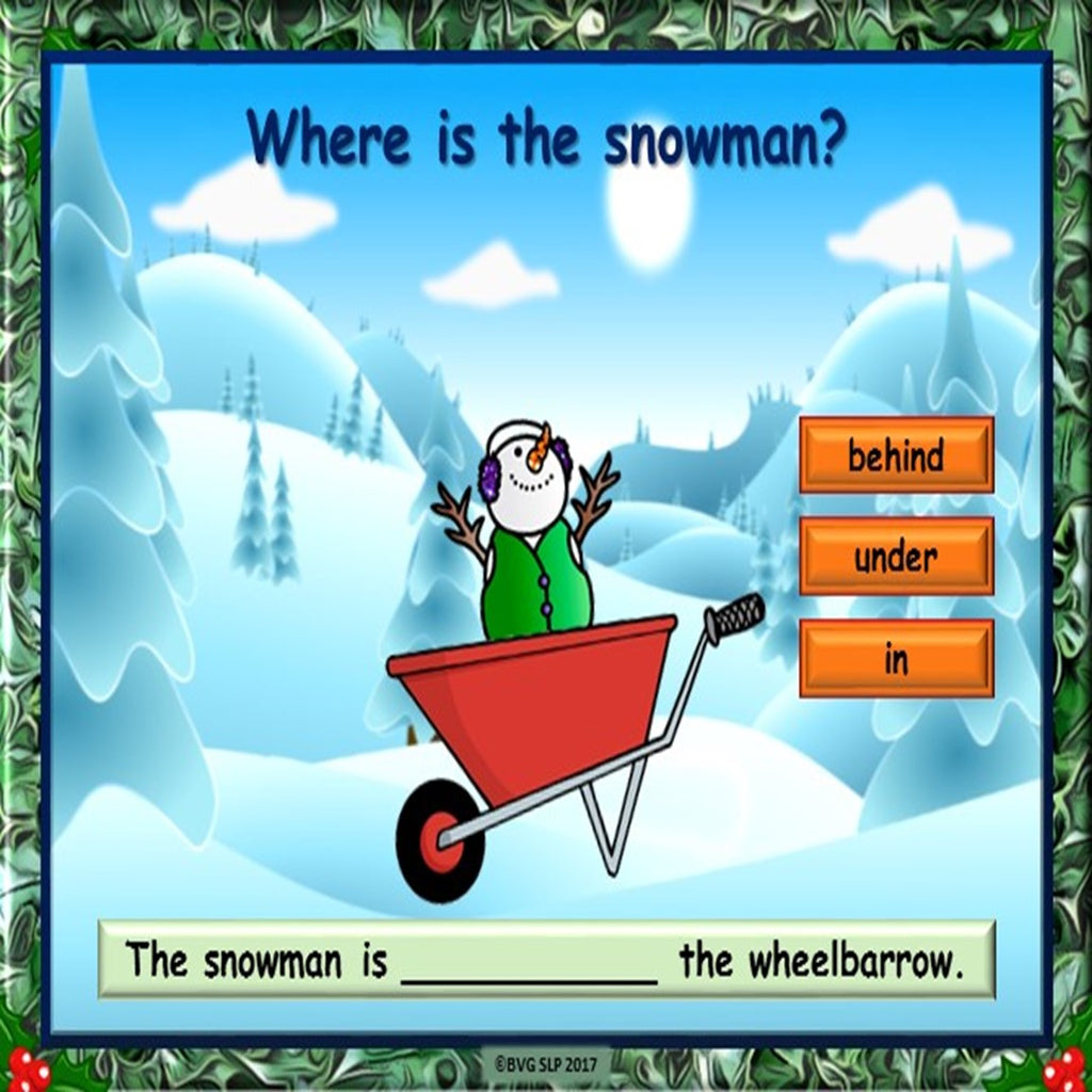 Preview of Winter Prepositions Boom Cards Where's the Snowman