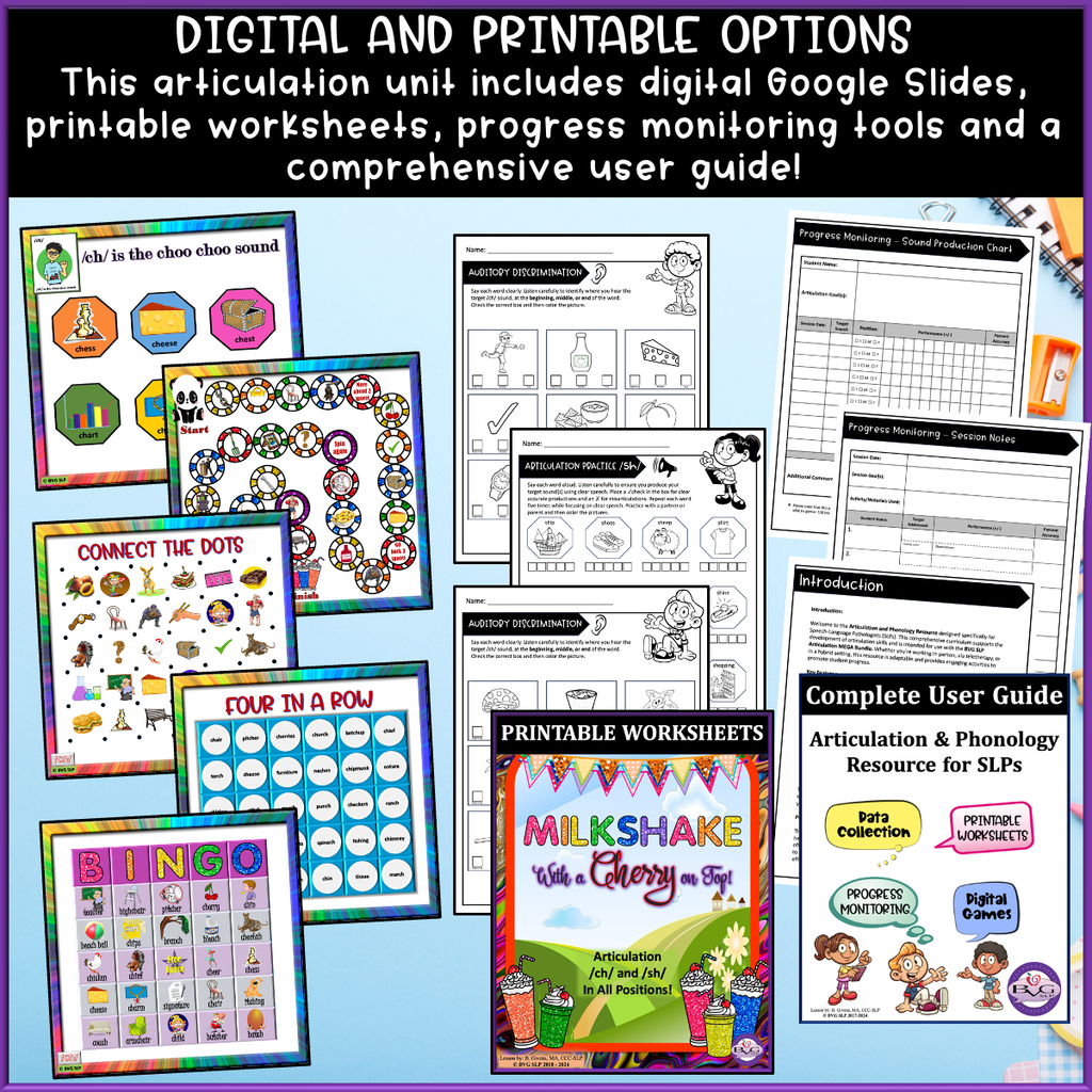 Articulation /ch/ and /sh/ speech therapy activities.