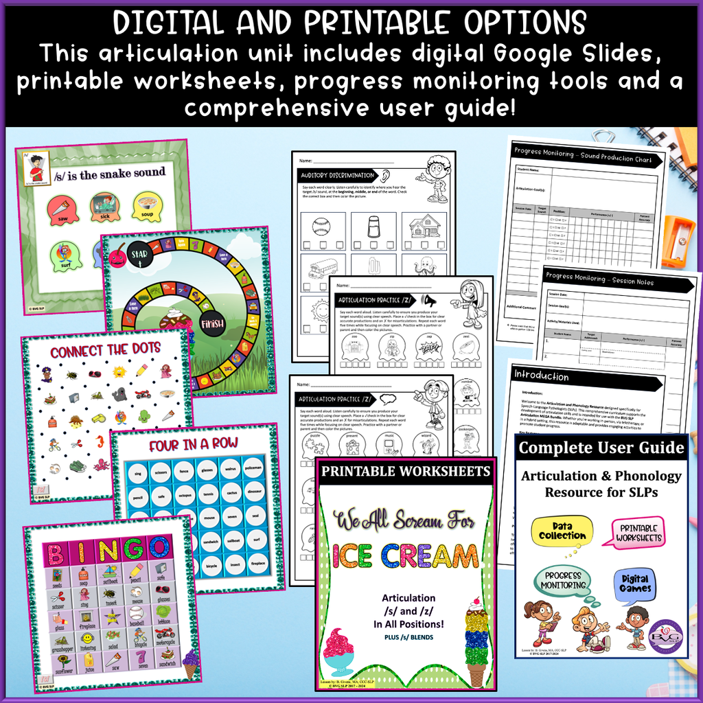 Ice cream-themed S and Z speech practice
