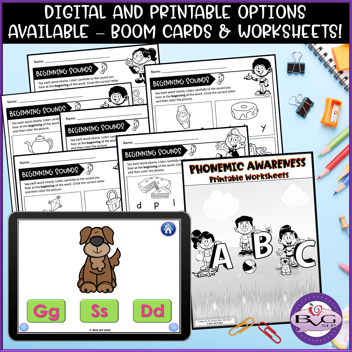 Preview of Phonemic Awareness Boom Cards and Worksheets