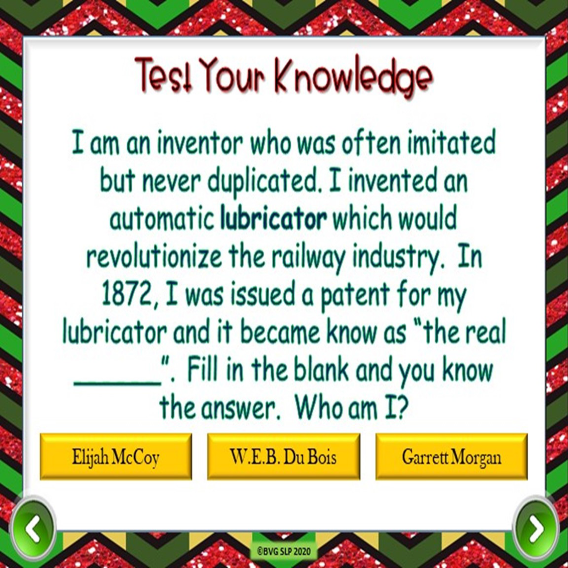 Black History Unit - comprehension questions