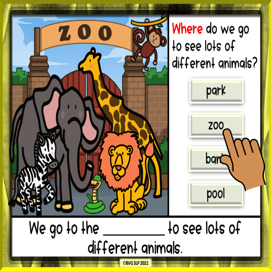 Animated Where Questions Boom Cards activity