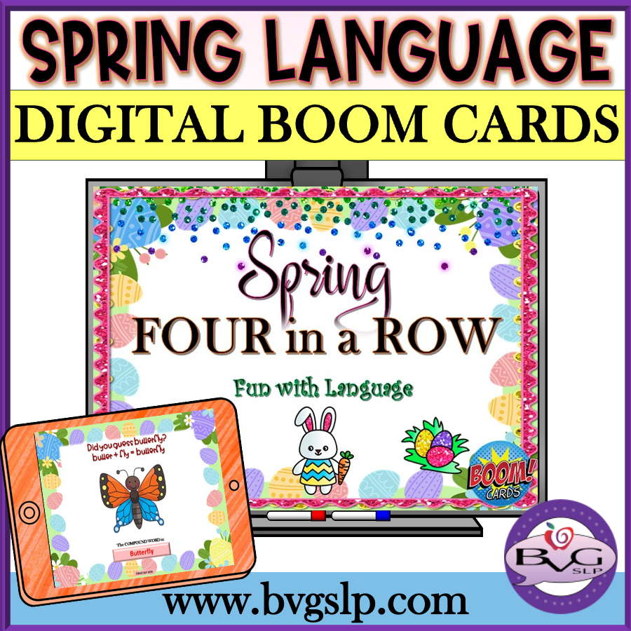 Spring Four in a Row Language BOOM CARDS