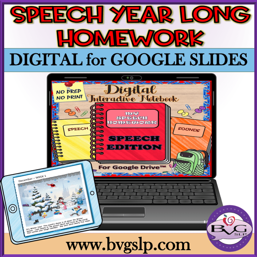 Digital Year Long Speech Therapy Homework