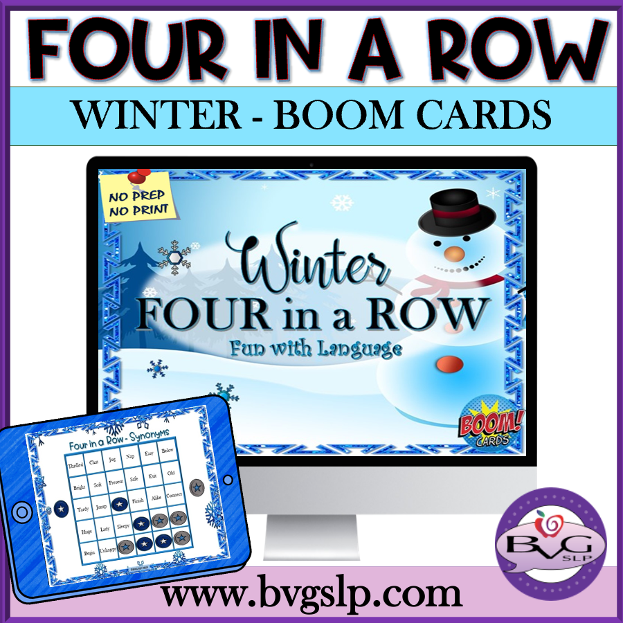 Winter Four in a Row Boom Cards LANGUAGE BVG SLP