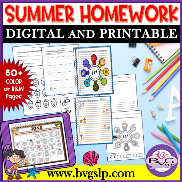 speech and language summer homework